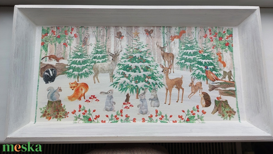Tálca: Erdei állatok a téli erdőben - otthon & életmód - konyhafelszerelés, tálalás - tálalás - tálca - Meska.hu