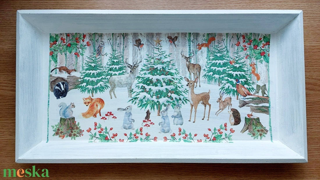 Tálca: Erdei állatok a téli erdőben - otthon & életmód - konyhafelszerelés, tálalás - tálalás - tálca - Meska.hu
