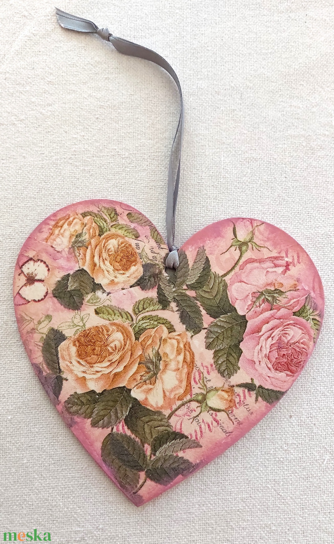 Romantikus rózsás-madaras szívek - otthon & életmód - dekoráció - fali és függő dekoráció - függődísz - Meska.hu