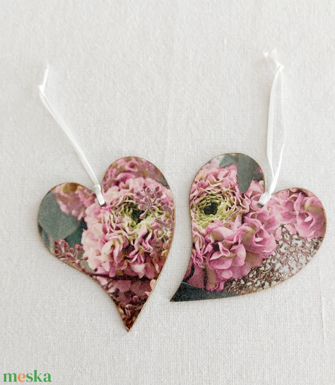 Virágos szívek párban - otthon & életmód - dekoráció - fali és függő dekoráció - függődísz - Meska.hu