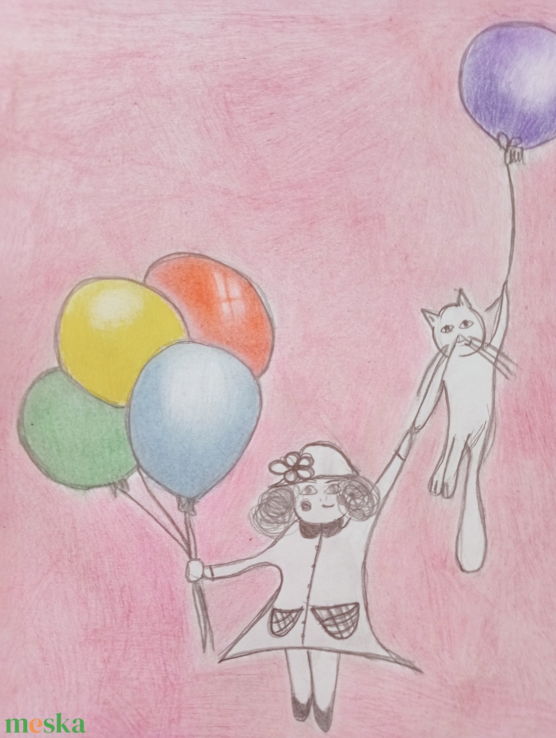 Kislány macskával - művészet - grafika & illusztráció - ceruzarajz - Meska.hu