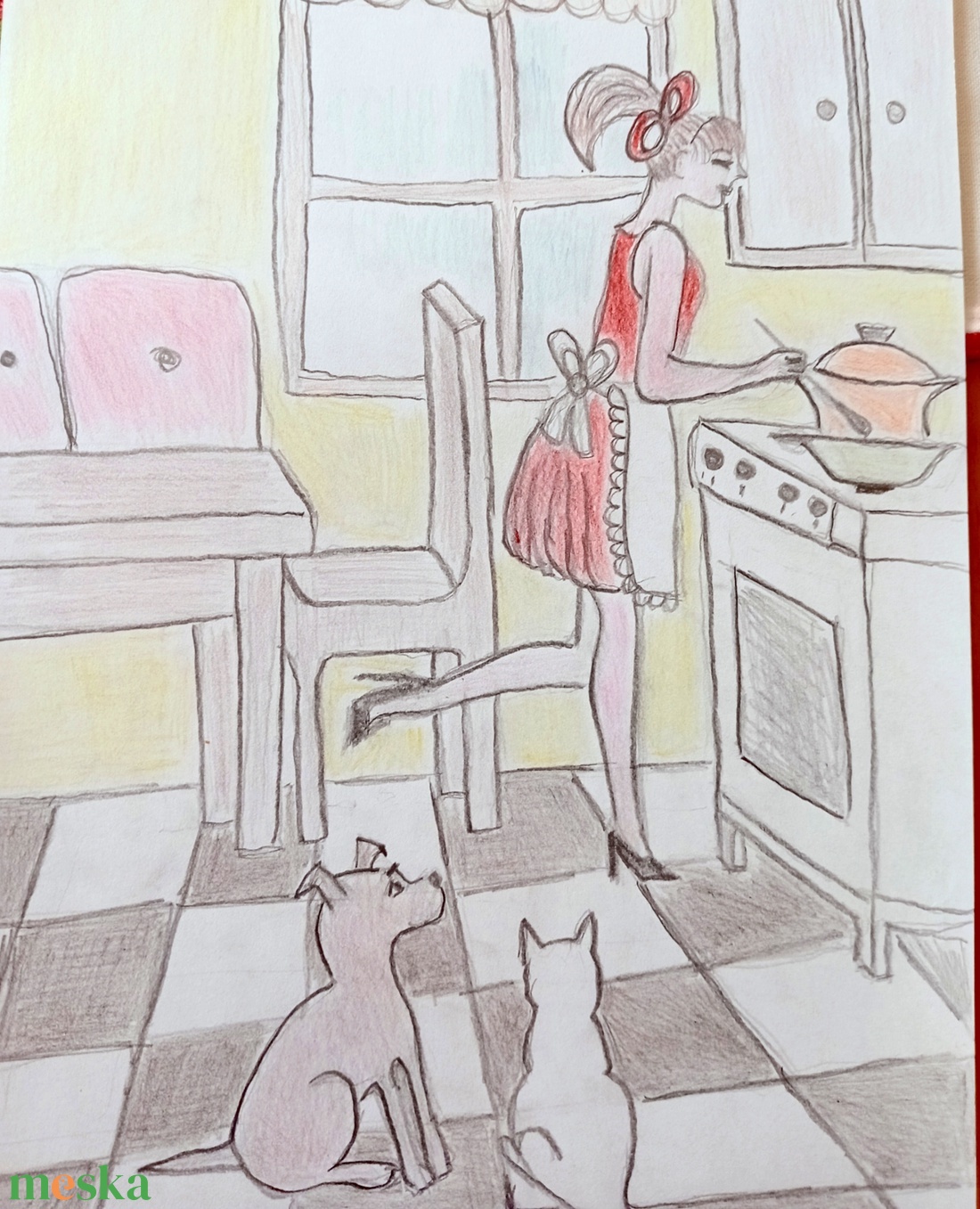 Konyhában - művészet - grafika & illusztráció - ceruzarajz - Meska.hu