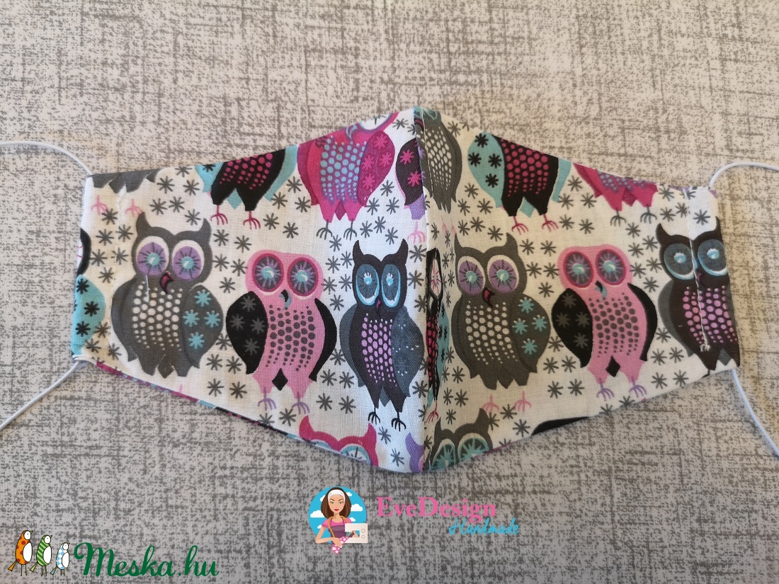 Textil maszk baglyos lilás - női - női - Meska.hu Textil maszk baglyos lilás - női - női - Meska.hu