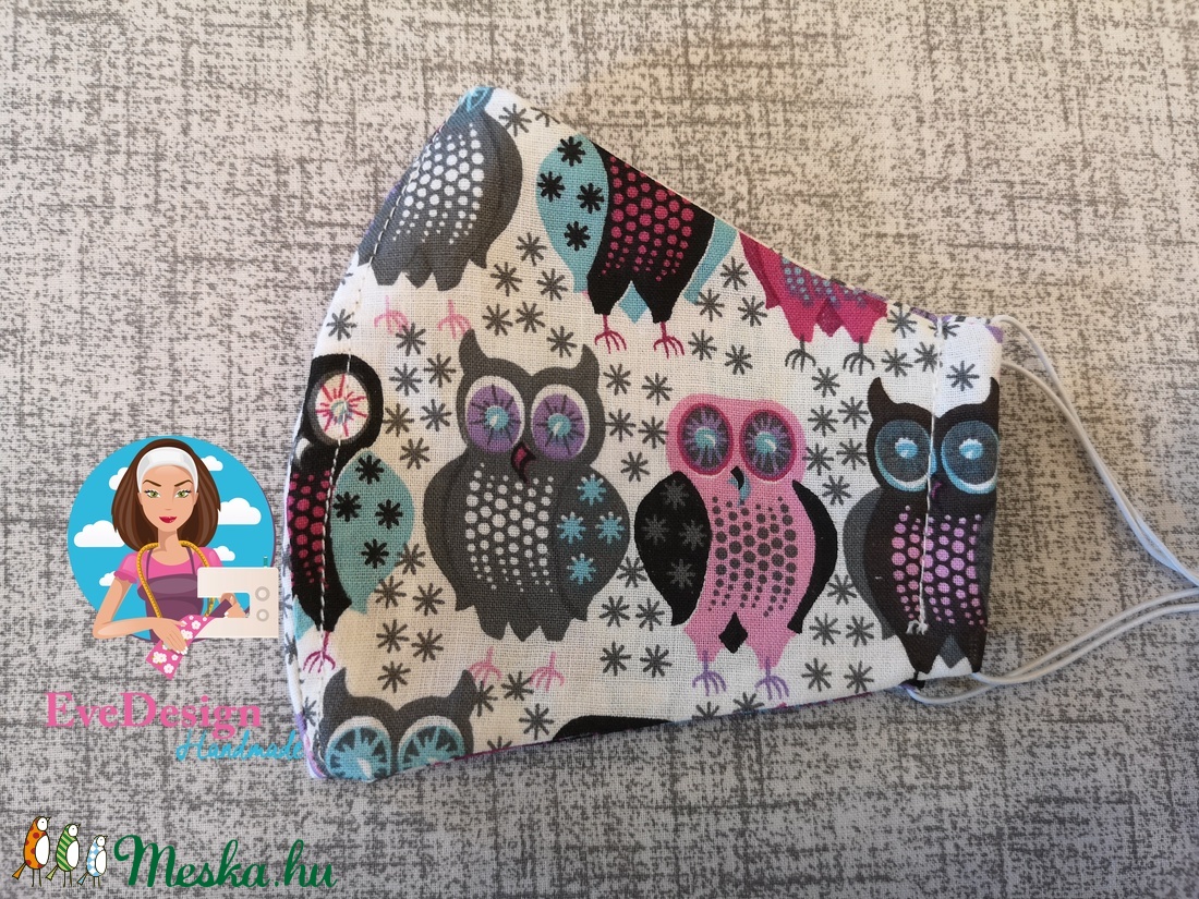 Textil maszk baglyos lilás - női - női - Meska.hu Textil maszk baglyos lilás - női - női - Meska.hu