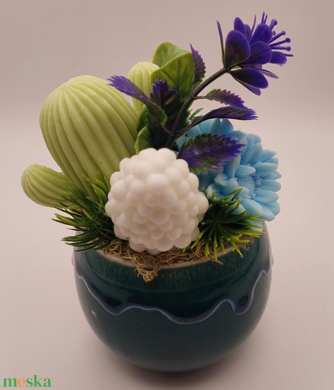 Szappanvirágok sötétzöld kaspóban - otthon & életmód - dekoráció - virágdísz és tartó - virágbox, virágdoboz - Meska.hu