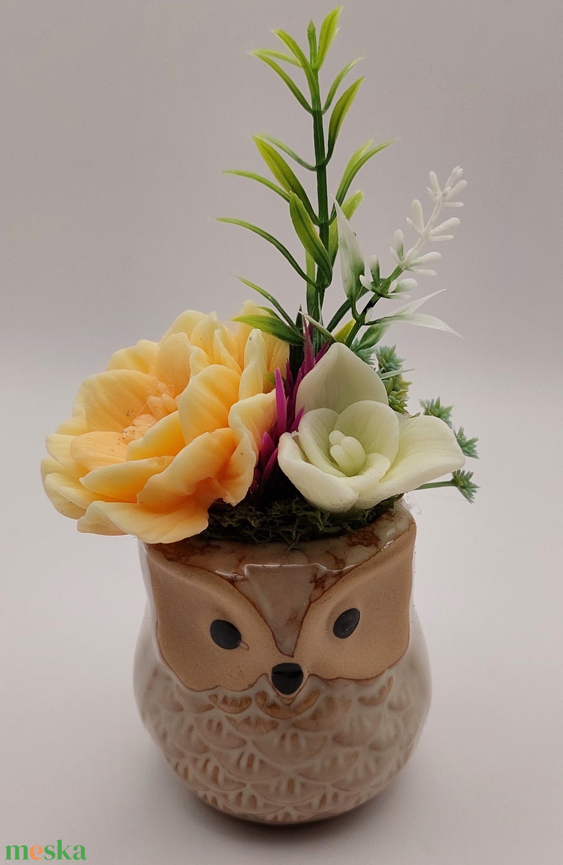 Kerámia bagoly szappanvirágokkal - otthon & életmód - dekoráció - virágdísz és tartó - csokor & virágdísz - Meska.hu Kerámia bagoly szappanvirágokkal - otthon & életmód - dekoráció - virágdísz és tartó - csokor & virágdísz - Meska.hu
