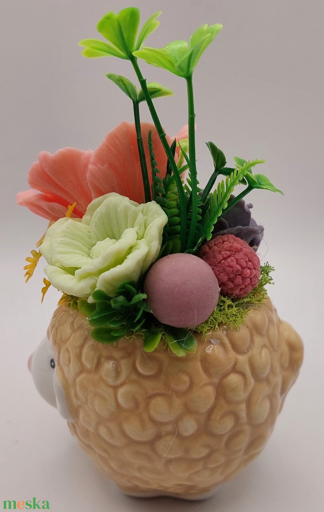 Báránykás kaspó szappanvirágokkal - otthon & életmód - dekoráció - virágdísz és tartó - csokor & virágdísz - Meska.hu