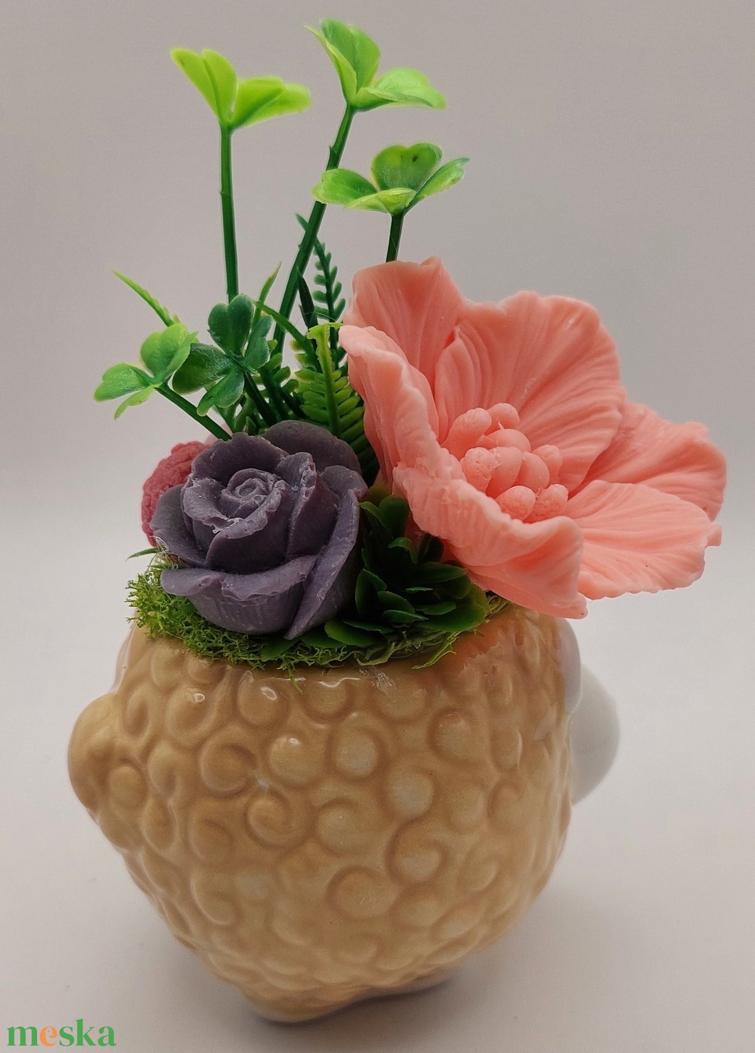 Báránykás kaspó szappanvirágokkal - otthon & életmód - dekoráció - virágdísz és tartó - csokor & virágdísz - Meska.hu