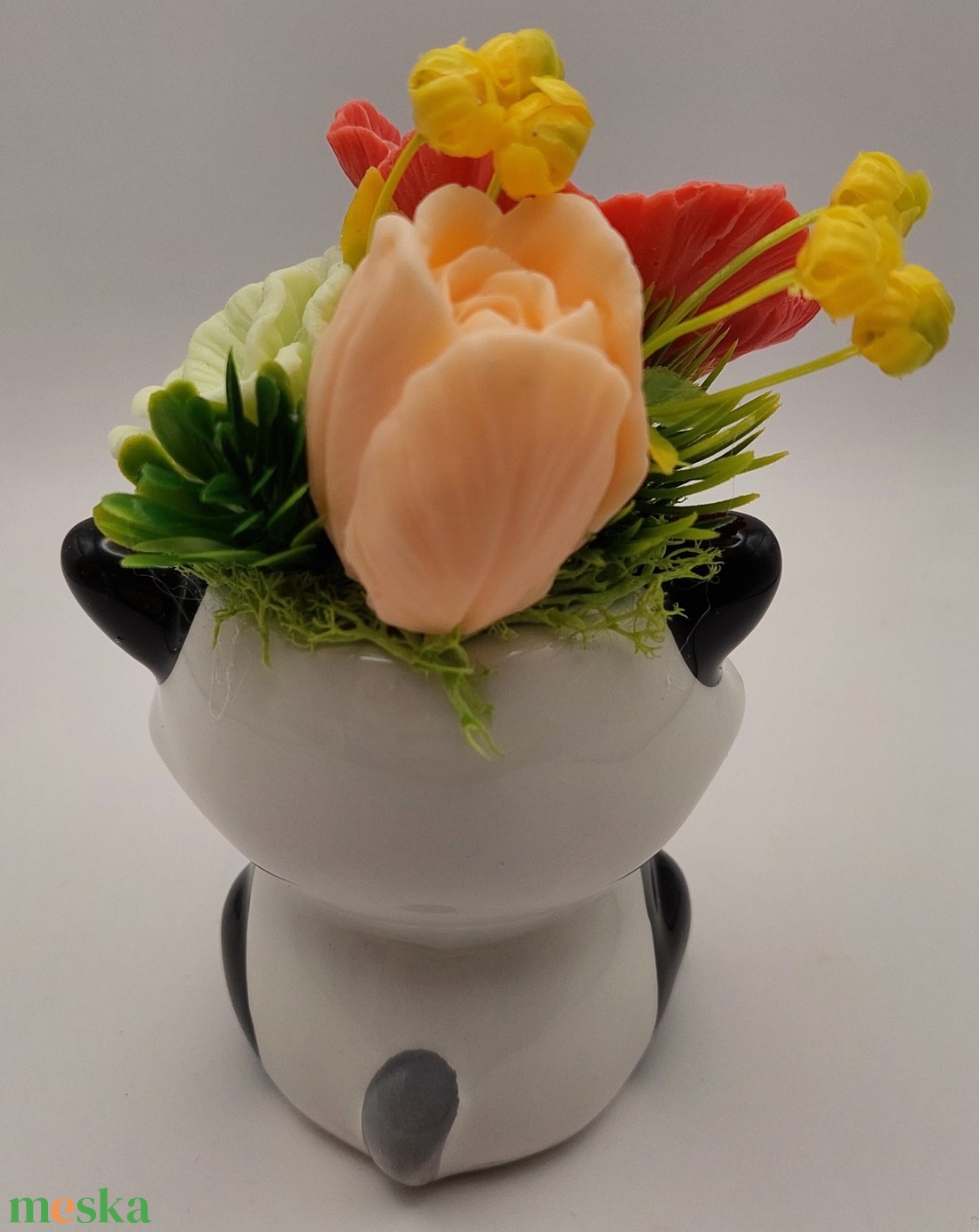 Borz formájú kaspó szappanvirágokkal - otthon & életmód - dekoráció - virágdísz és tartó - csokor & virágdísz - Meska.hu