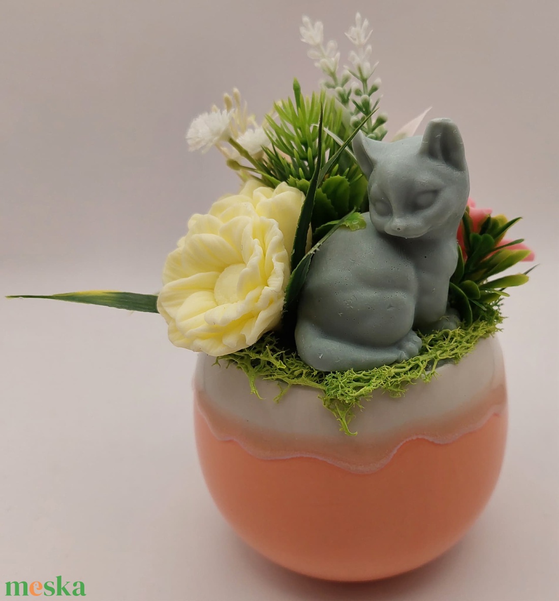 Kiscica szappanvirágokkal - otthon & életmód - dekoráció - virágdísz és tartó - csokor & virágdísz - Meska.hu