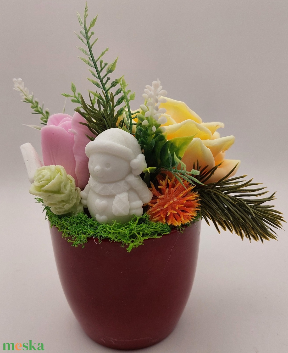 Szappanvirágok sötét magenta/rózsaszín kaspóban - otthon & életmód - dekoráció - virágdísz és tartó - csokor & virágdísz - Meska.hu