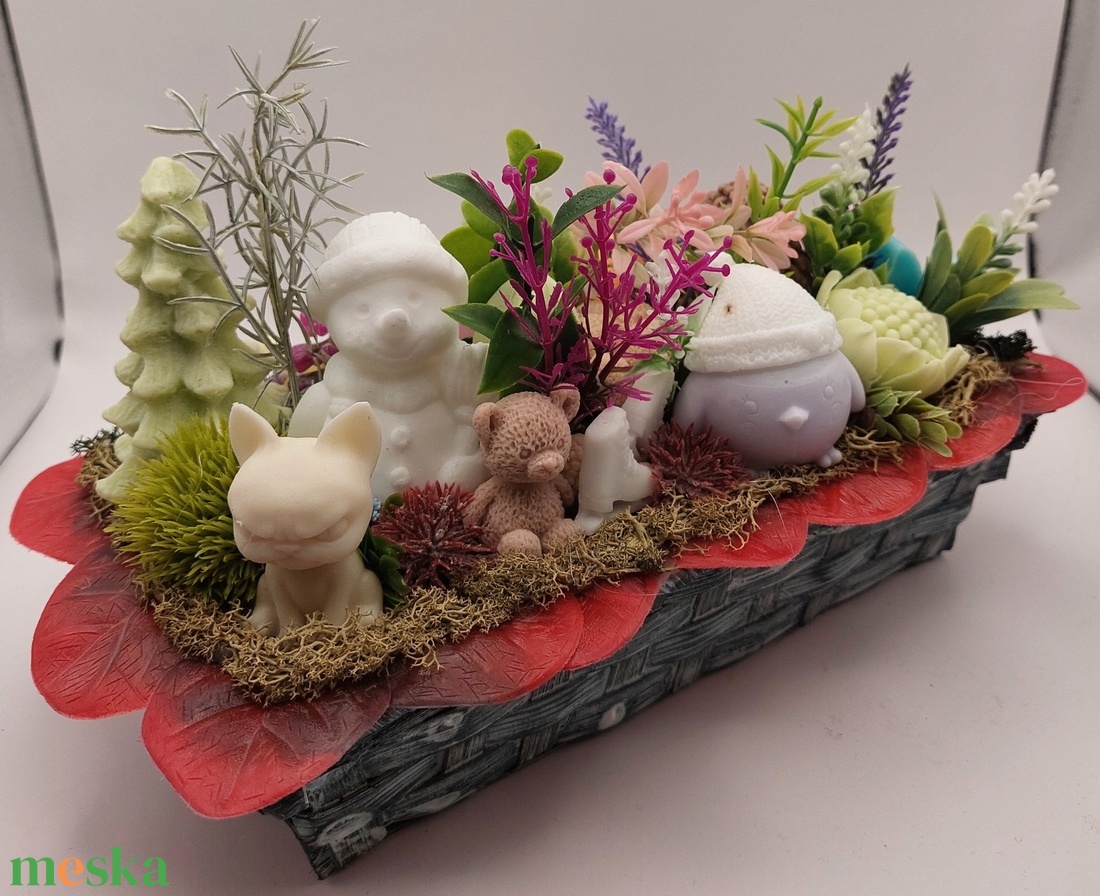 Téli-nyári oldalas szögletes kosár szappanvirágokkal - otthon & életmód - dekoráció - virágdísz és tartó - csokor & virágdísz - Meska.hu