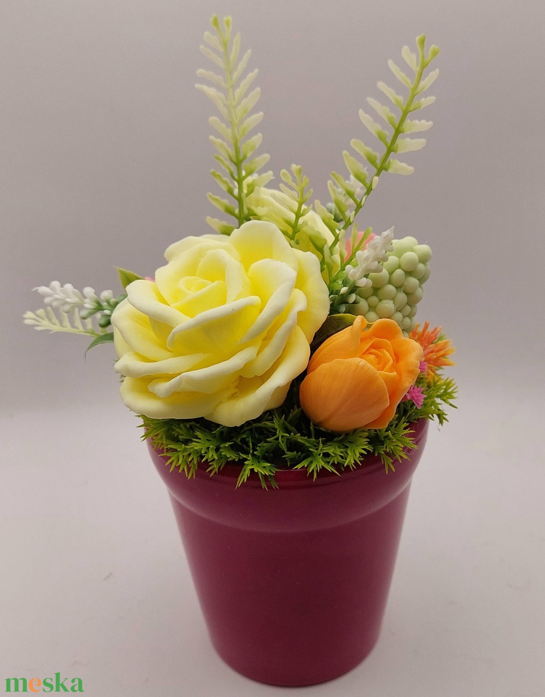 Szappanvirágok magenta színű kaspóban -  - Meska.hu