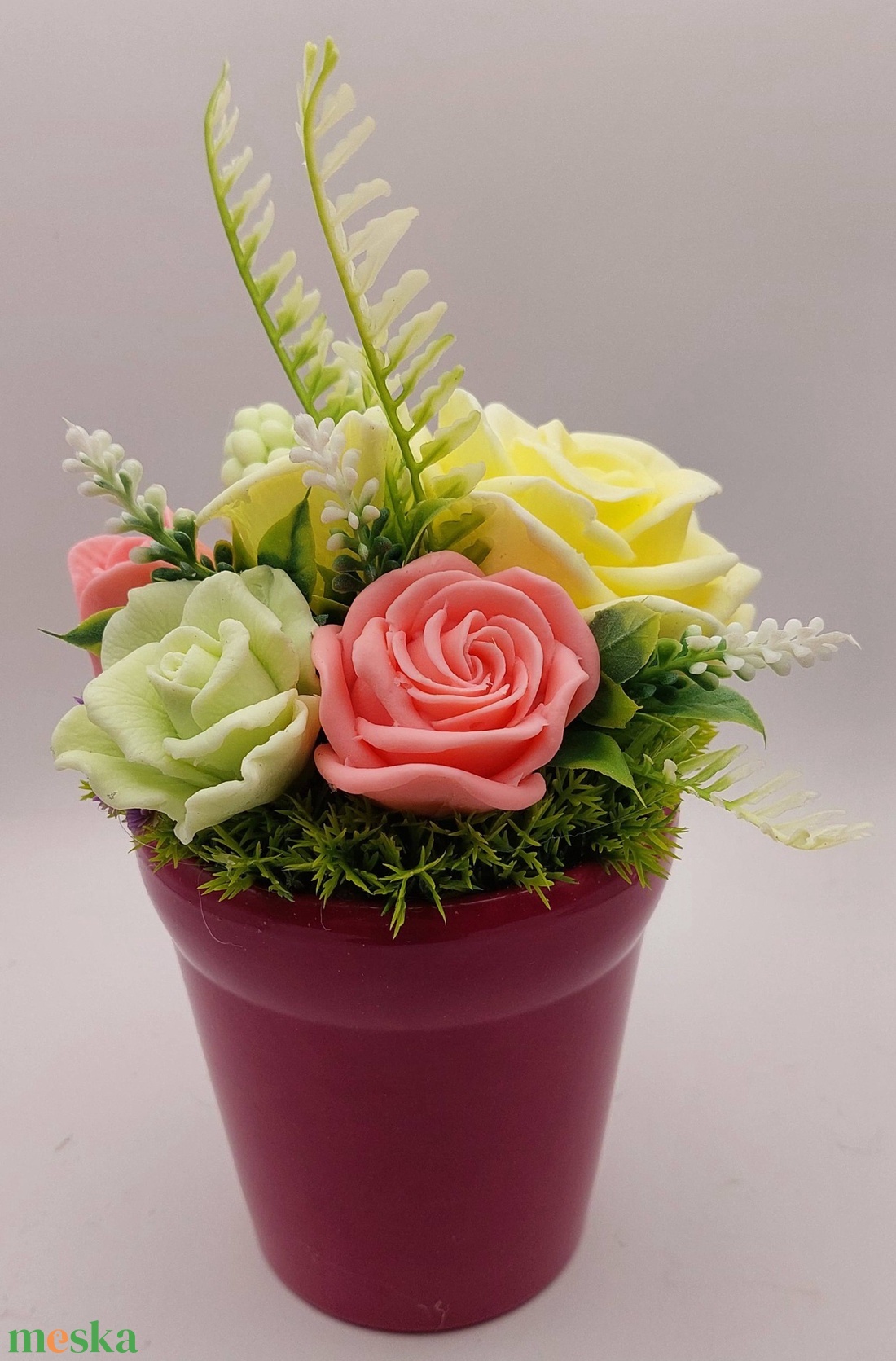 Szappanvirágok magenta színű kaspóban -  - Meska.hu