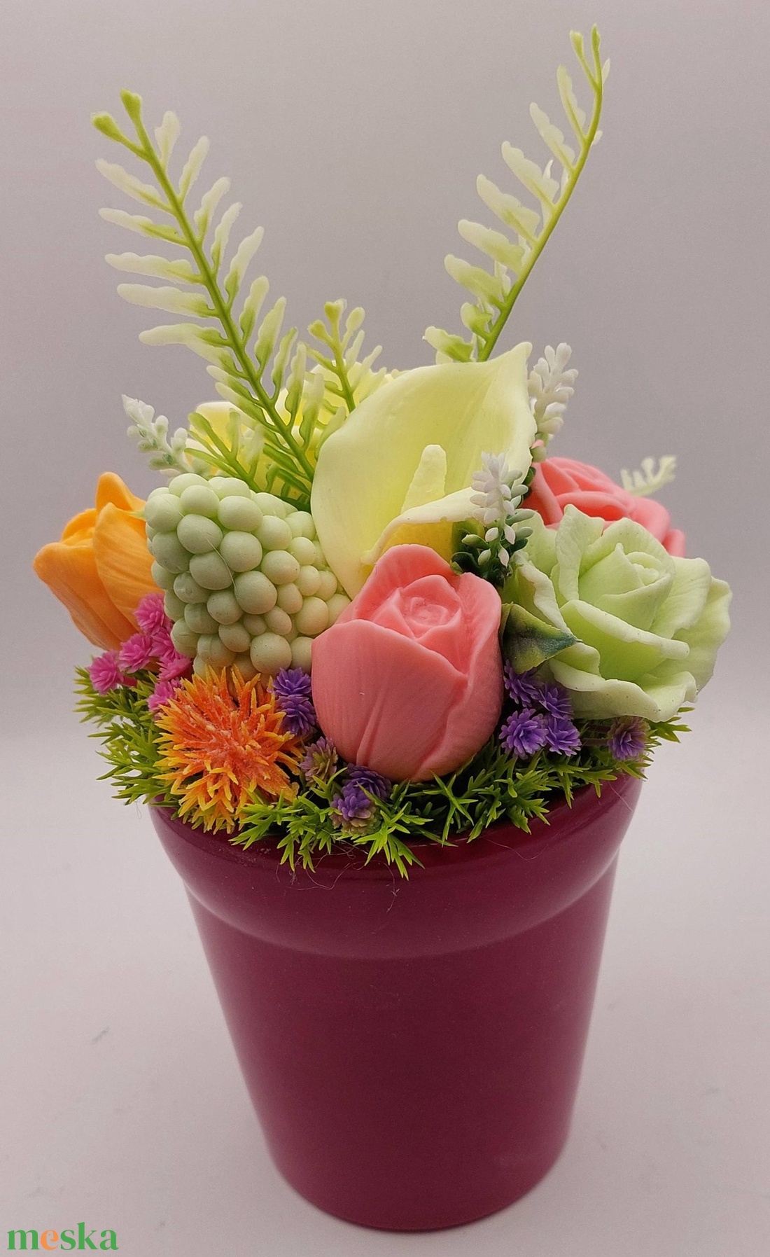 Szappanvirágok magenta színű kaspóban -  - Meska.hu