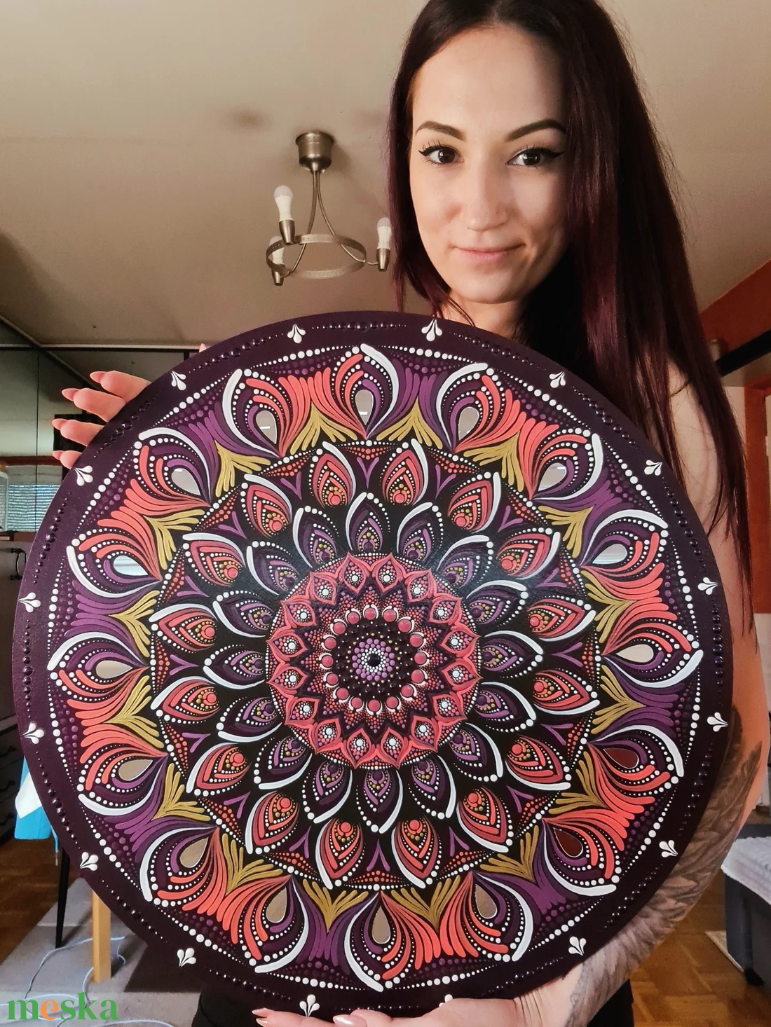 Lila-sárga 50cm-es Mandala - otthon & életmód - dekoráció - spiritualitás - mandala - Meska.hu