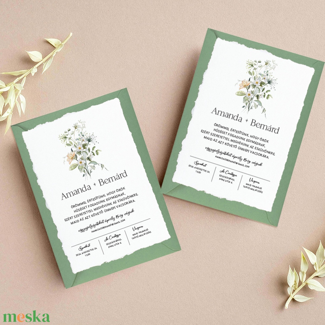 WILDFLOWER Esküvői meghívó textúrált merített papíron borítékkal - A6 méret - esküvő - meghívó & kártya - meghívó - Meska.hu