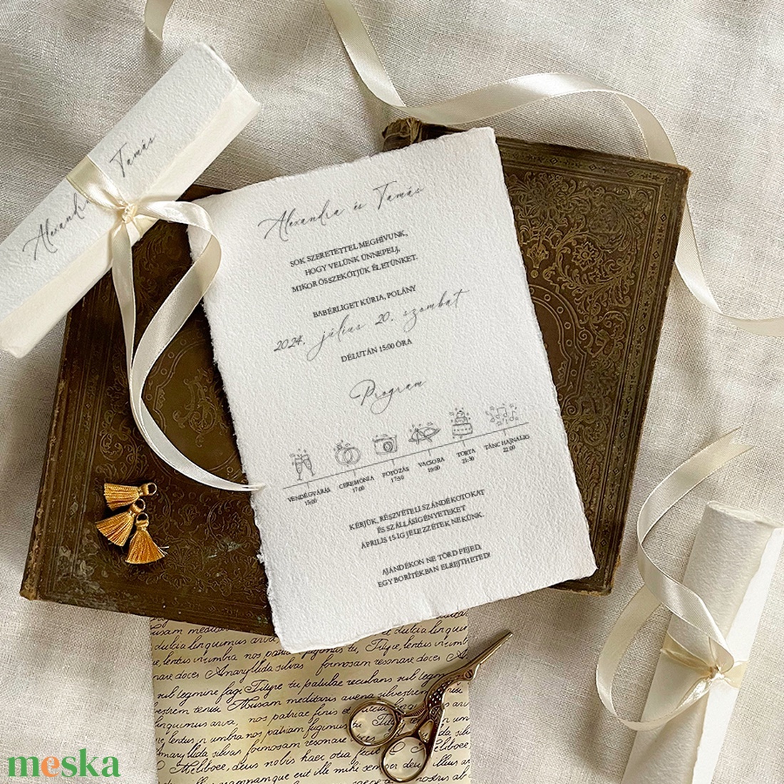 LILOU Esküvői meghívó textúrált merített papíron - A5 méretben - esküvő - meghívó & kártya - meghívó - Meska.hu