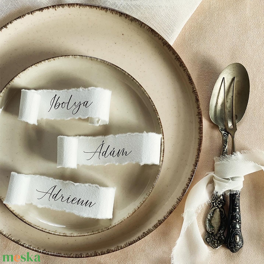 ROMANTIC Esküvői Ültetőkártya, merített papíron - ültetőkártya, névkártya - esküvő - meghívó & kártya - ültetési rend - Meska.hu