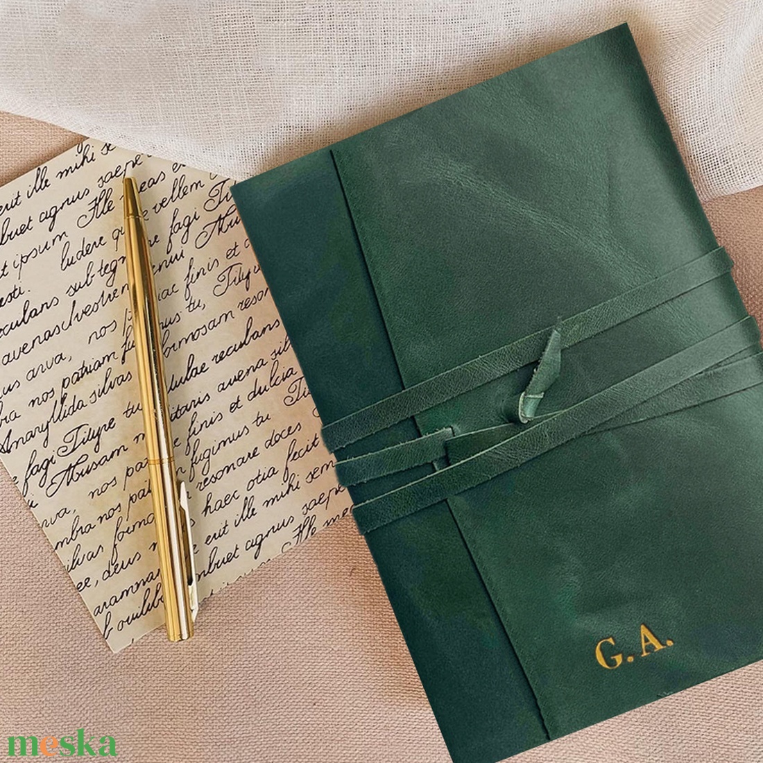 Monogramos bőr notesz, napló, tervező, jegyzetfüzet, rajzfüzet, utazási napló - A5 - otthon & életmód - papír, írószer - jegyzetfüzet & napló - Meska.hu