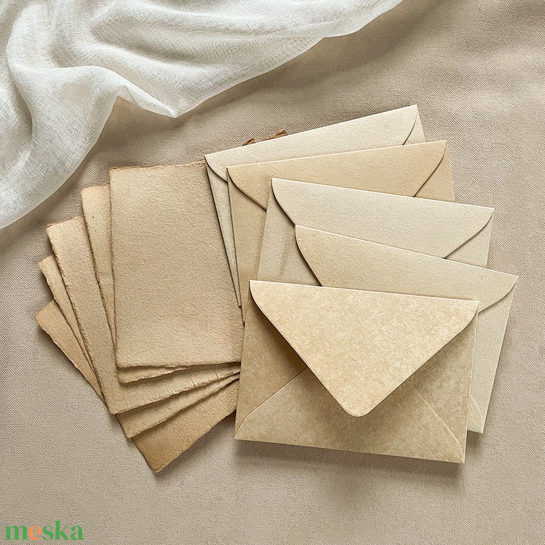 Vintage merített papír szett - 5 db - boríték + levélpapír - otthon & életmód - papír, írószer - boríték - Meska.hu