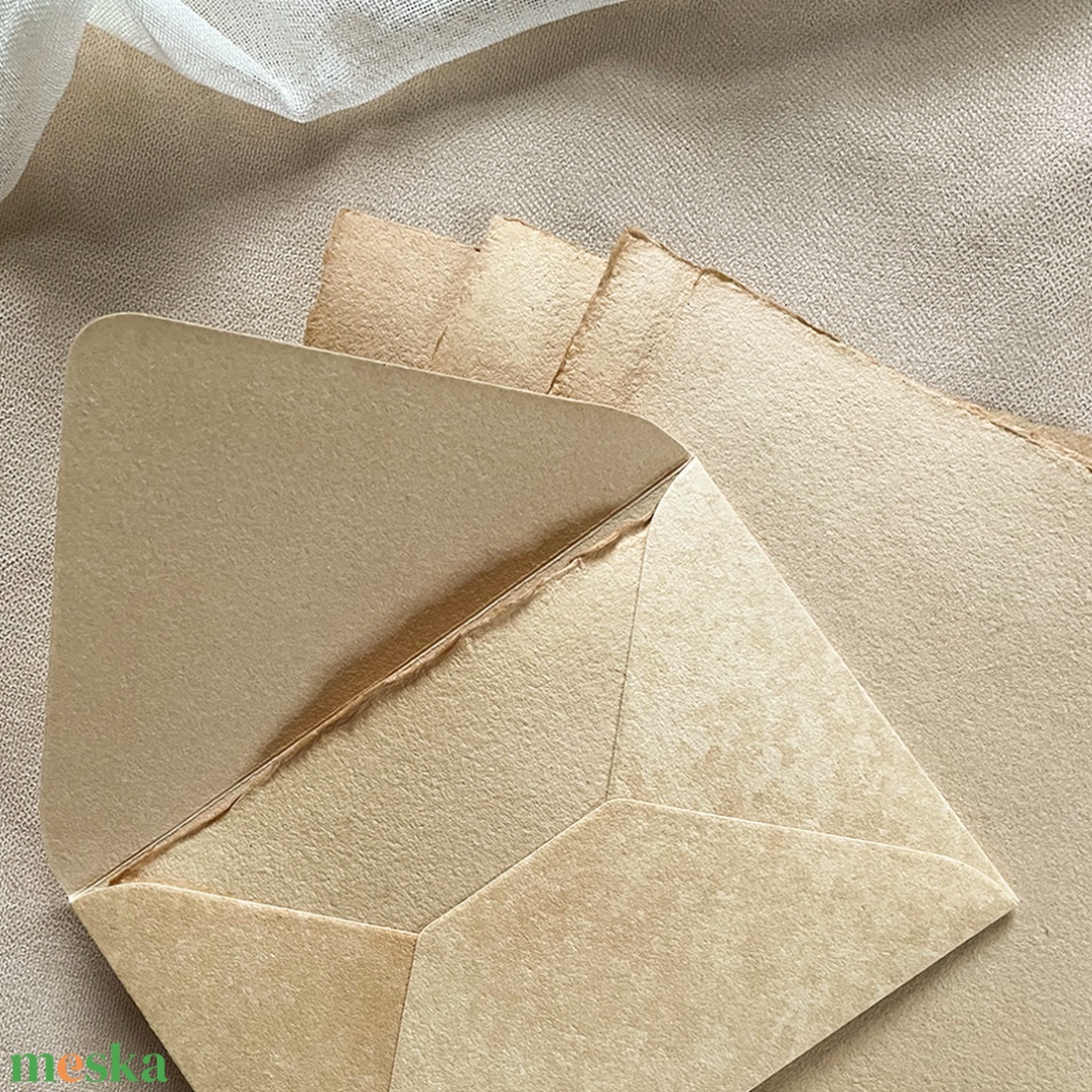 Vintage merített papír szett - 5 db - boríték + levélpapír - otthon & életmód - papír, írószer - boríték - Meska.hu