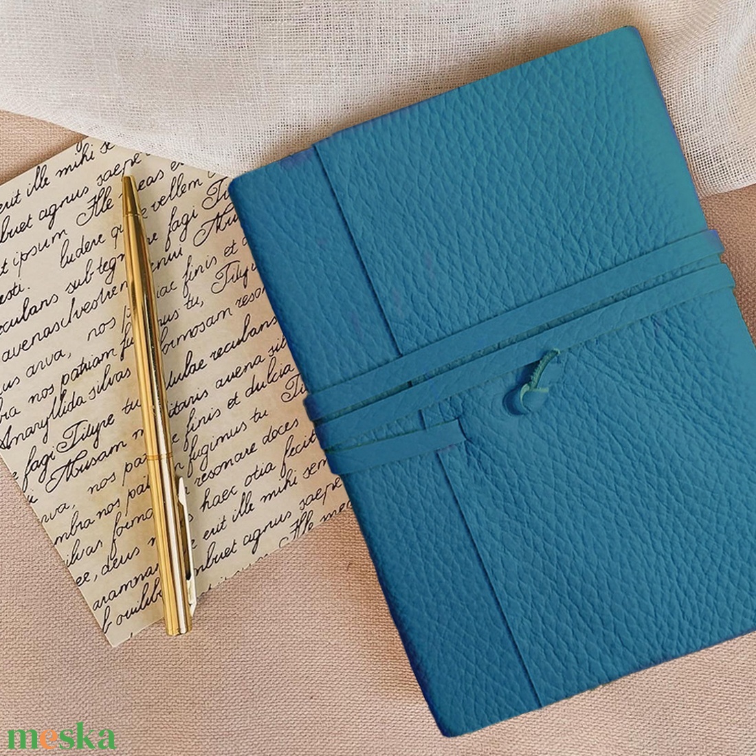 Világoskék bőr notesz, napló, tervező, jegyzetfüzet, rajzfüzet, utazási napló - otthon & életmód - papír, írószer - jegyzetfüzet & napló - Meska.hu