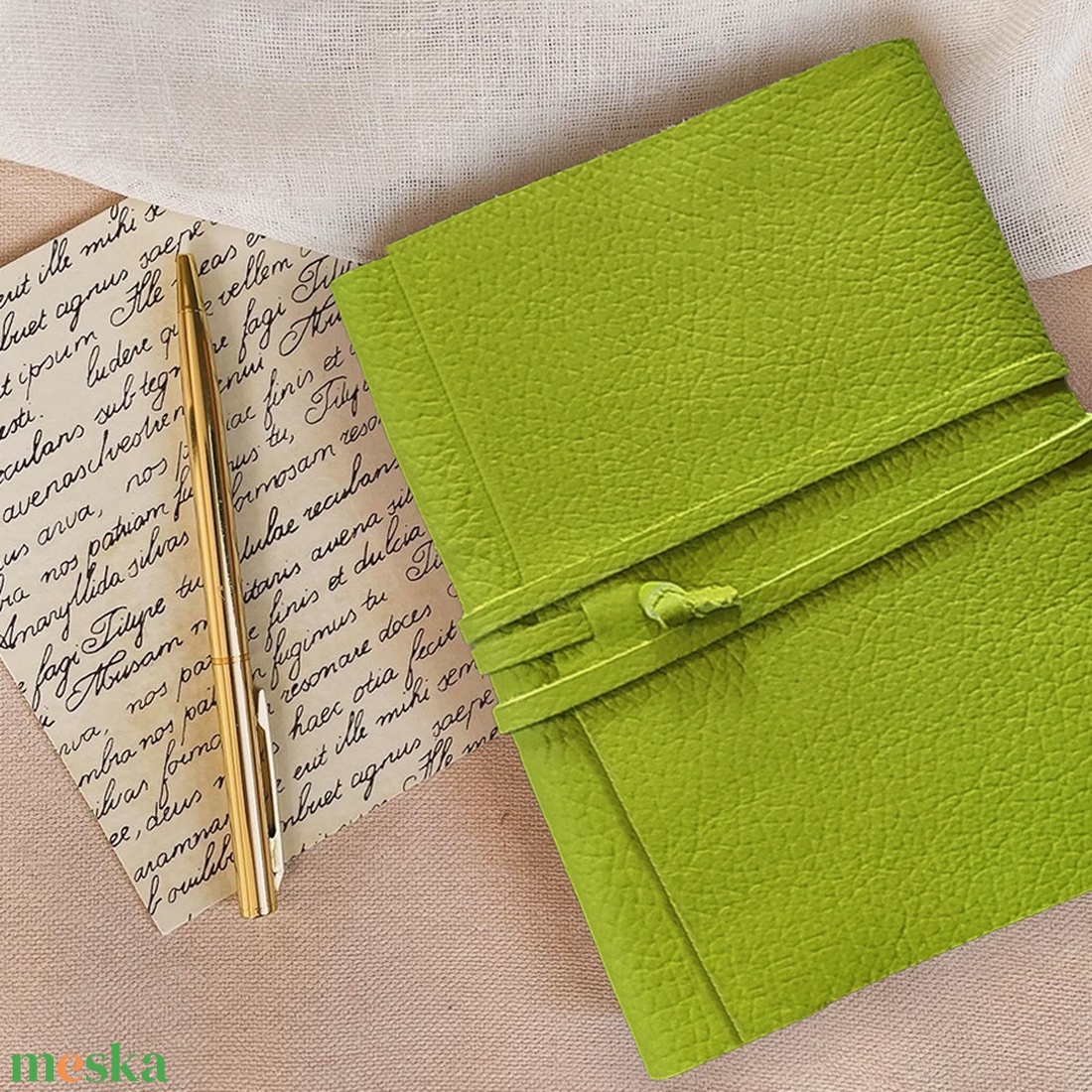 Levélzöld bőr notesz, napló, tervező, jegyzetfüzet, rajzfüzet, utazási napló - otthon & életmód - papír, írószer - jegyzetfüzet & napló - Meska.hu