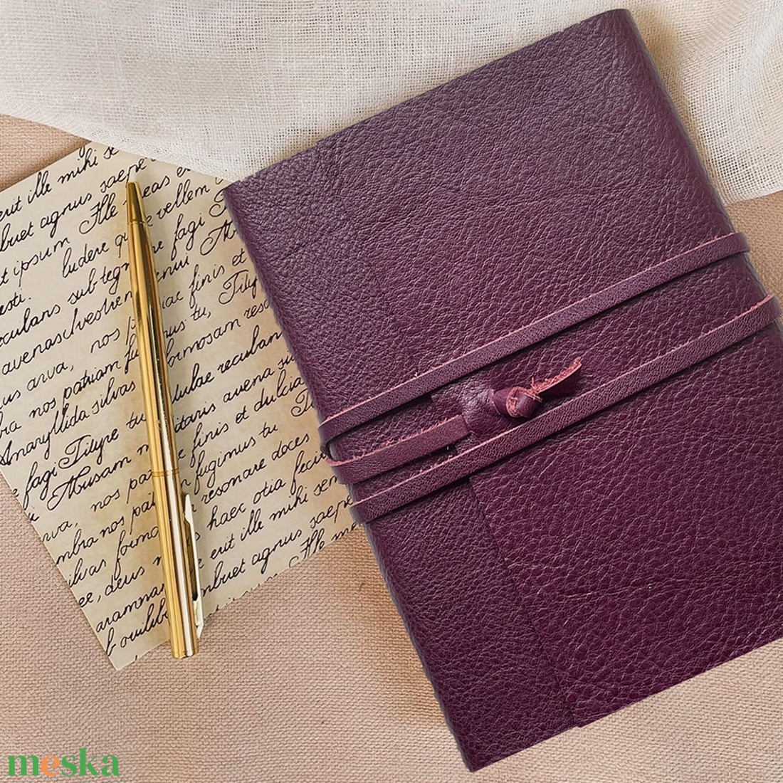 Padlizsán bőr notesz, napló, tervező, jegyzetfüzet, rajzfüzet, utazási napló - otthon & életmód - papír, írószer - jegyzetfüzet & napló - Meska.hu