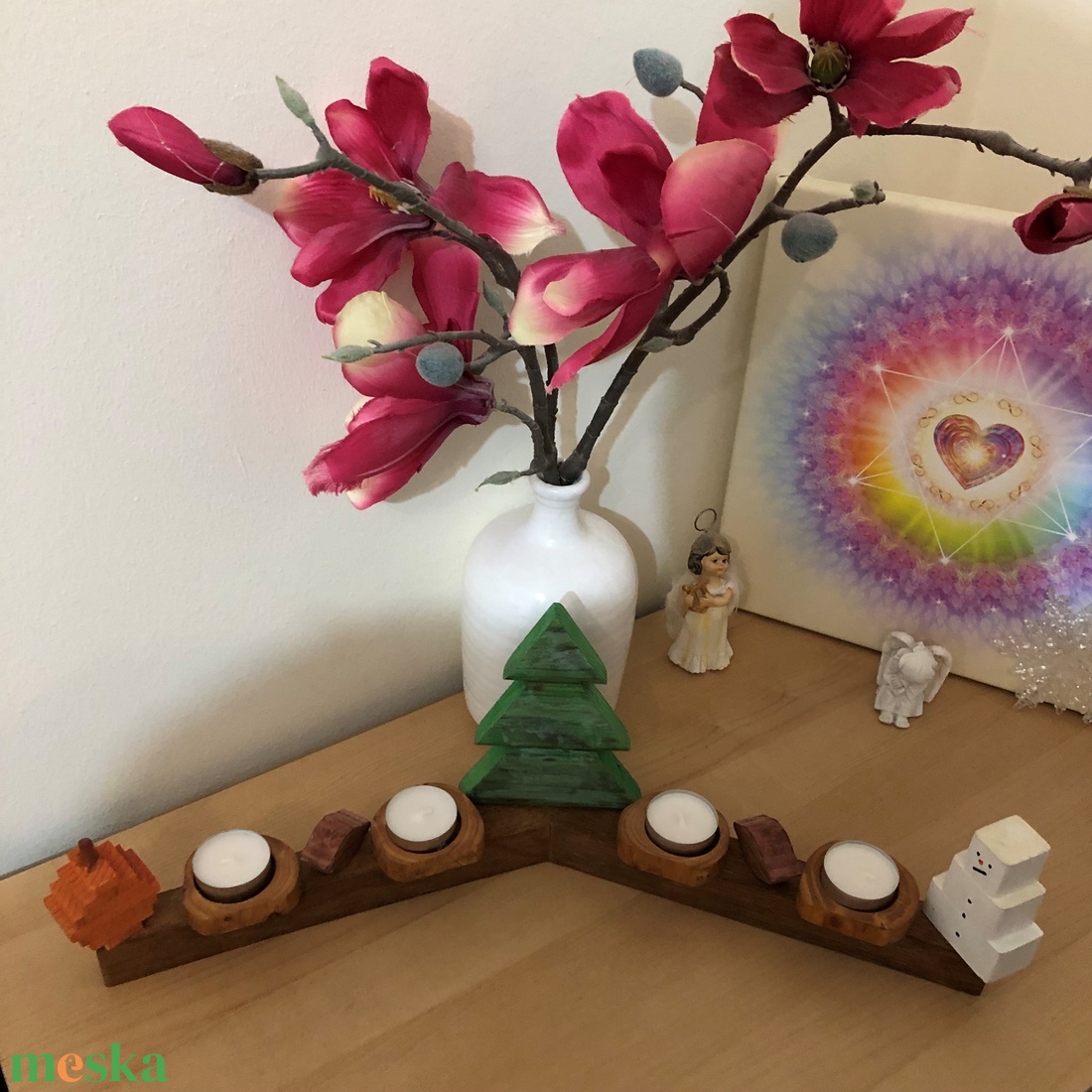 Egyedi bükkfa karácsonyi, adventi mécsestartó - otthon & életmód - gyertya, illat, aroma - mécses és mécsestartó - Meska.hu