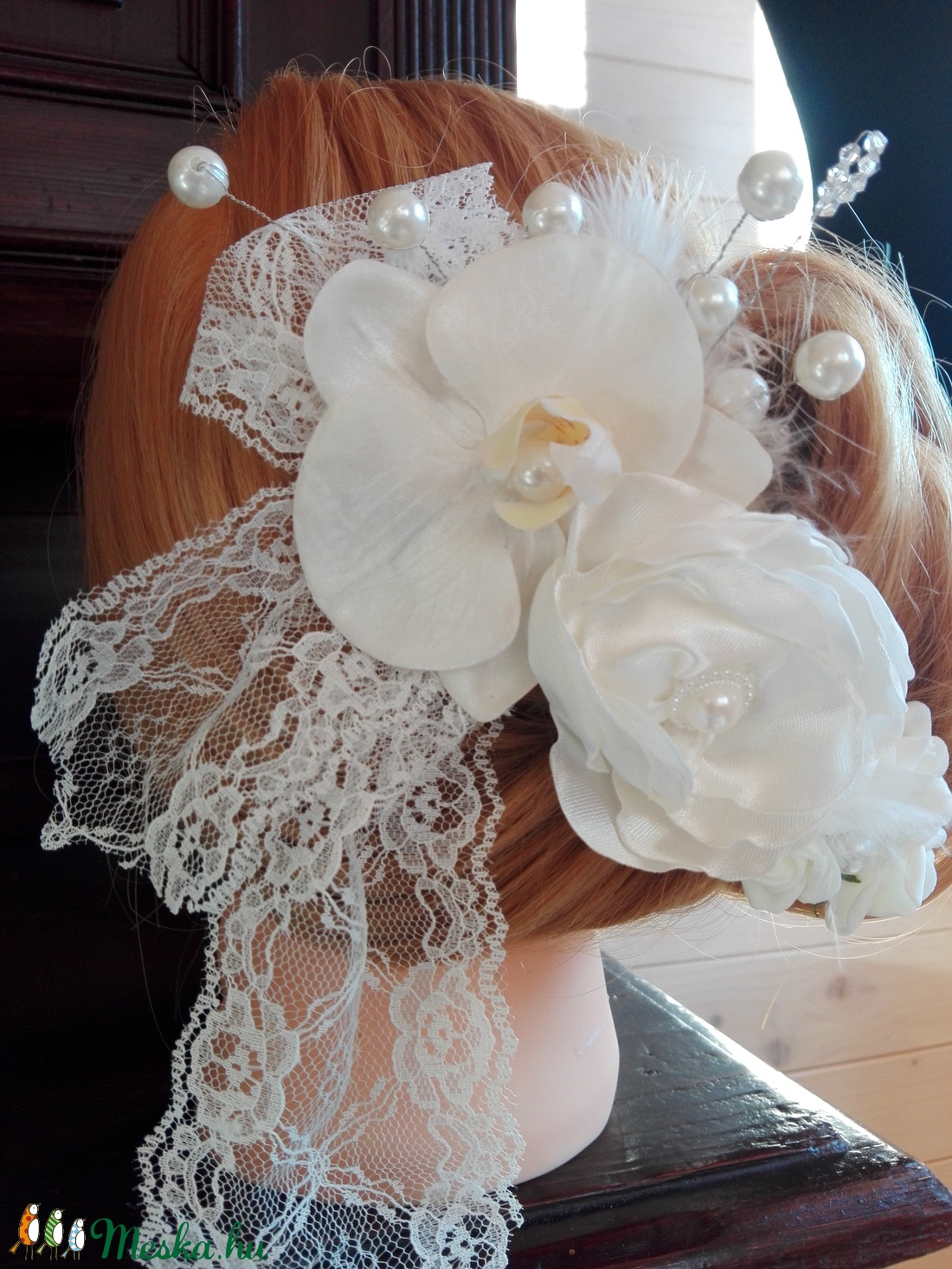 Vintage hajdísz orchideával esküvőre - esküvő - hajdísz - fésűs hajdísz - Meska.hu