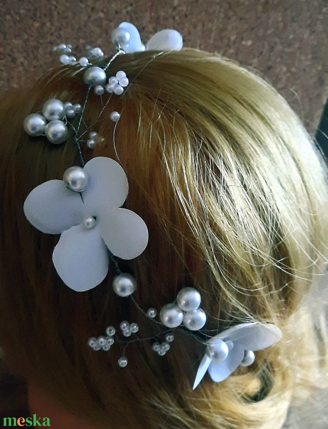 Hortenziás hajfűzér - esküvő - hajdísz - fejkoszorú - Meska.hu