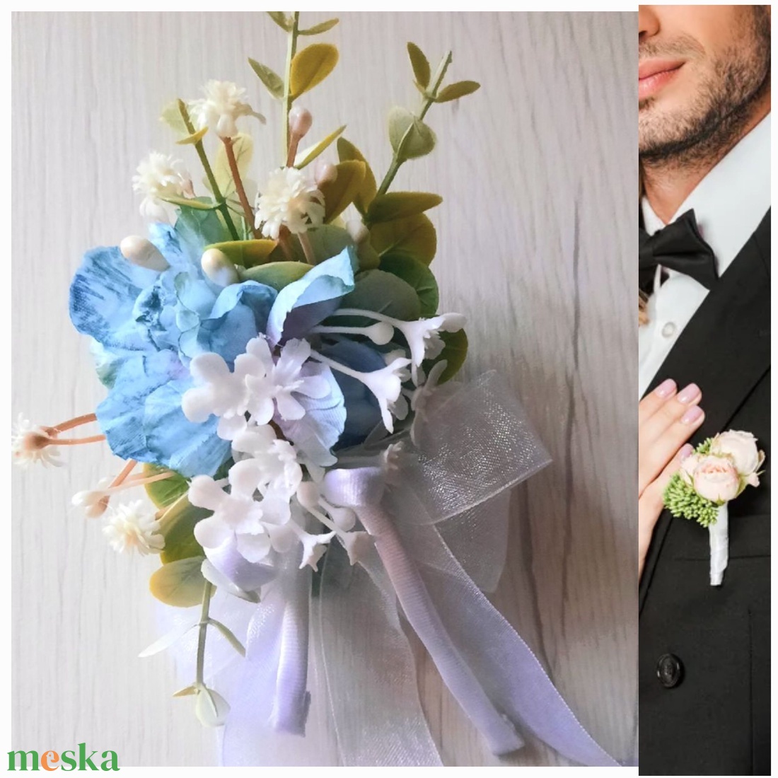 Kék virágos kitűző - esküvő - kiegészítők - kitűző - Meska.hu