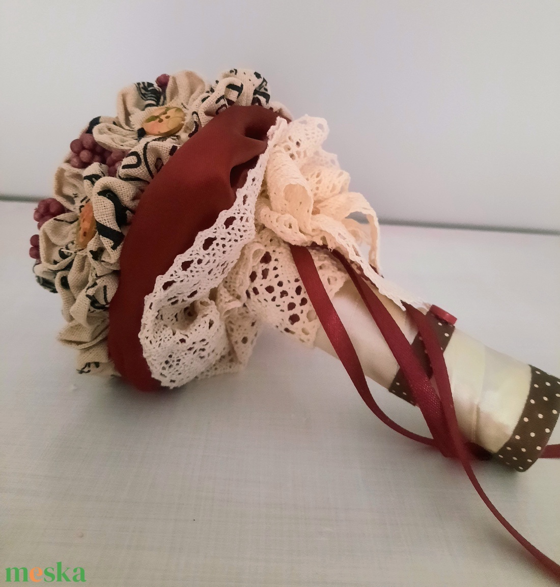 Lenvászon virágcsokor ballagásra - otthon & életmód - virágdekoráció - virágok - virágcsokor - Meska.hu