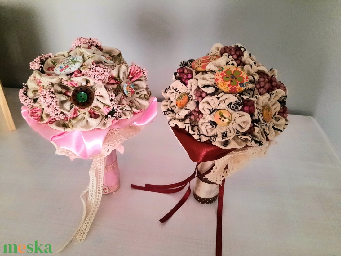 Lenvászon virágcsokor ballagásra - otthon & életmód - virágdekoráció - virágok - virágcsokor - Meska.hu