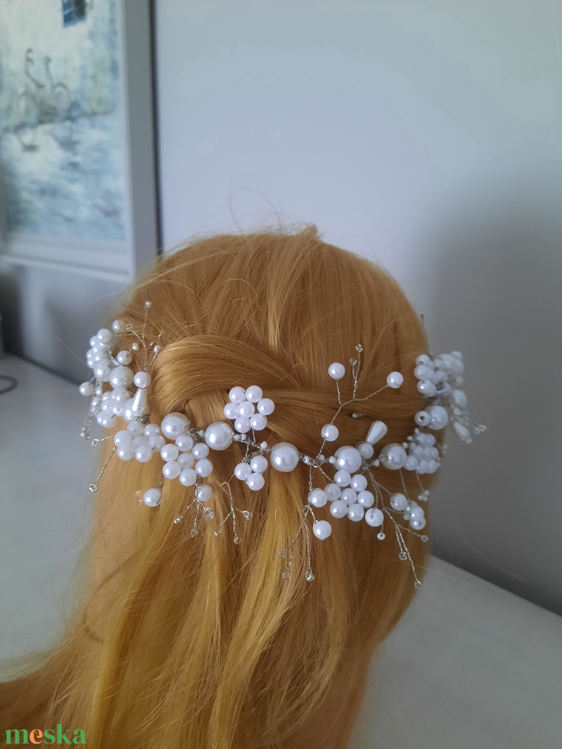 Fehér gyöngydrót hajdísz esküvőre - esküvő - hajdísz - kontydísz & hajdísz - Meska.hu