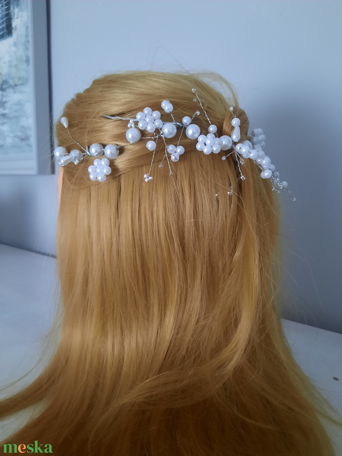 Fehér gyöngydrót hajdísz esküvőre - esküvő - hajdísz - kontydísz & hajdísz - Meska.hu