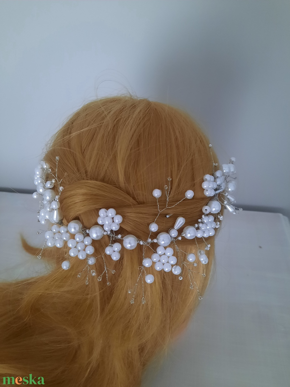 Fehér gyöngydrót hajdísz esküvőre - esküvő - hajdísz - kontydísz & hajdísz - Meska.hu