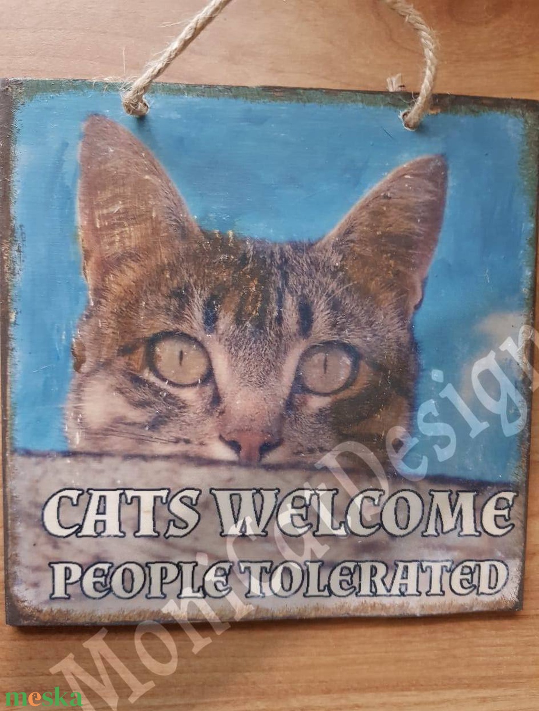 Macskás fa kép - Cats welcomed, people tolerated - otthon & lakás - dekoráció - ajtódísz & kopogtató - Meska.hu