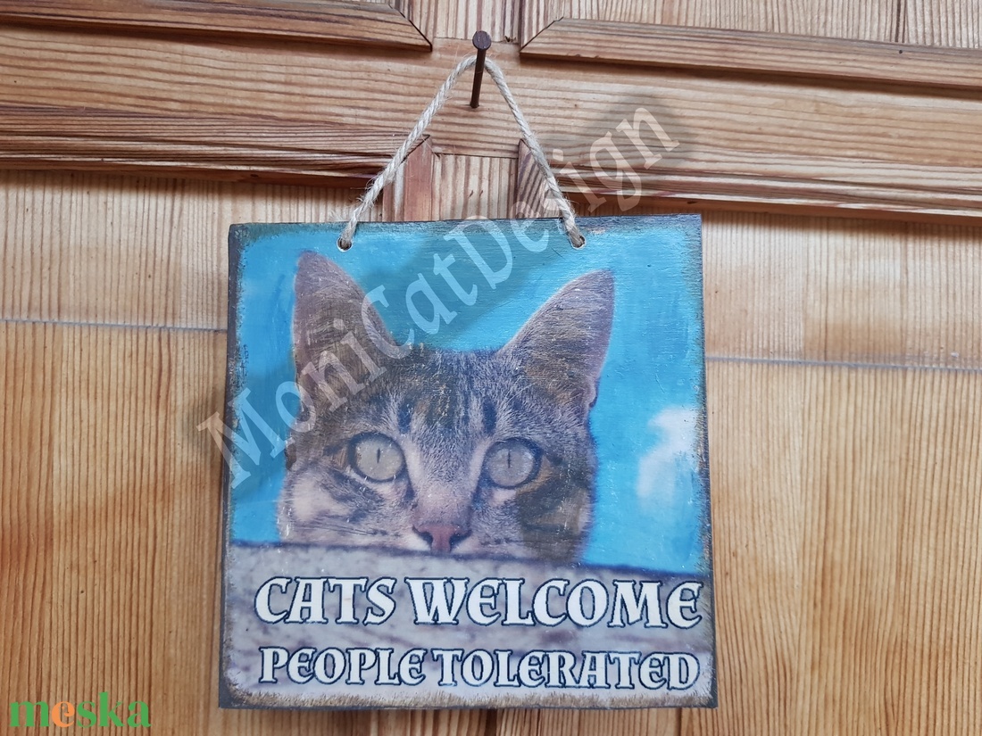 Macskás fa kép - Cats welcomed, people tolerated - otthon & lakás - dekoráció - ajtódísz & kopogtató - Meska.hu