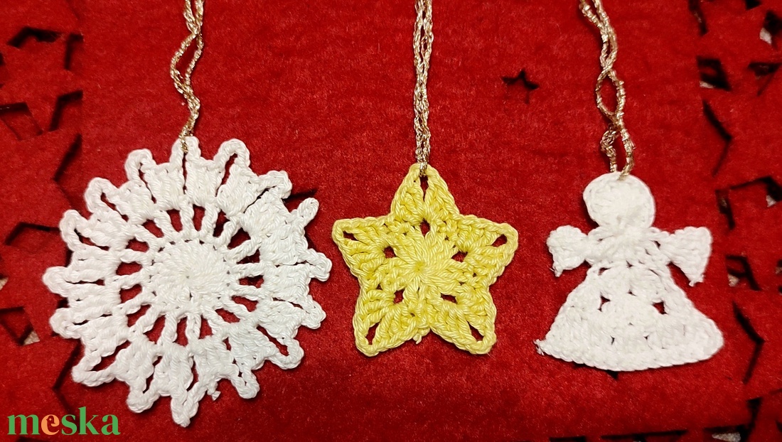 AKCIÓ!!! Horgolt karácsonyi díszek  - karácsony - karácsonyi lakásdekoráció - karácsonyfadíszek - Meska.hu