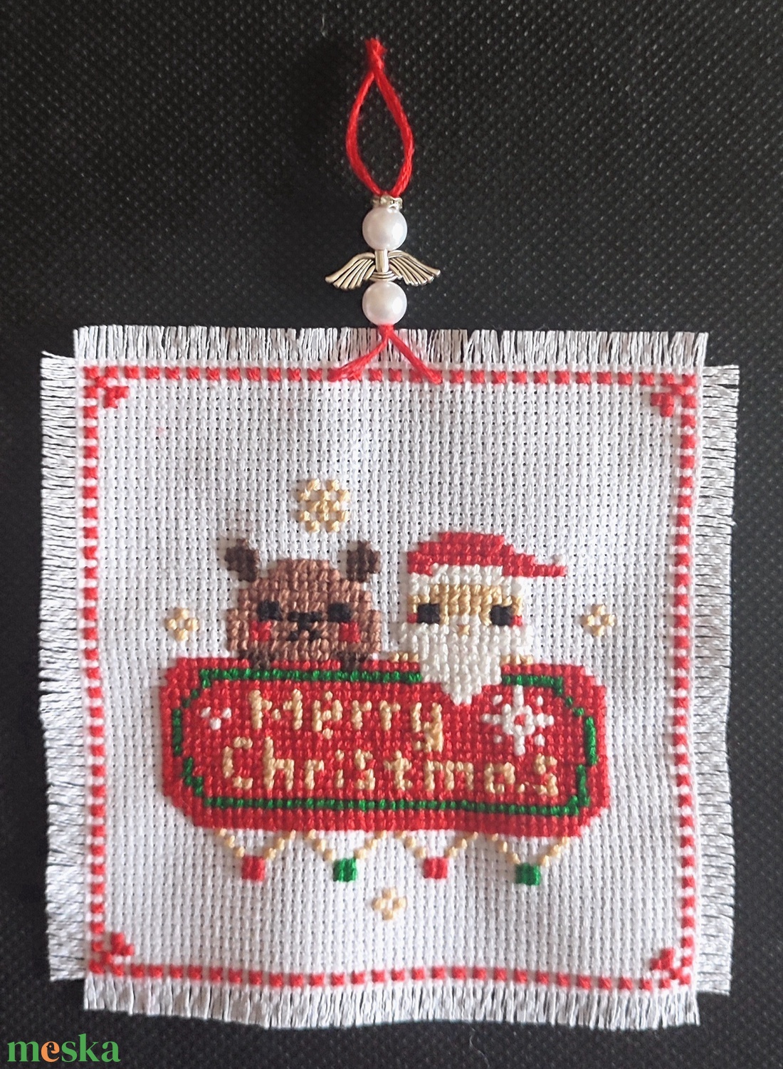 Keresztszemes karácsonyi dekoráció  - karácsony - karácsonyi lakásdekoráció - karácsonyi ajtódíszek - Meska.hu