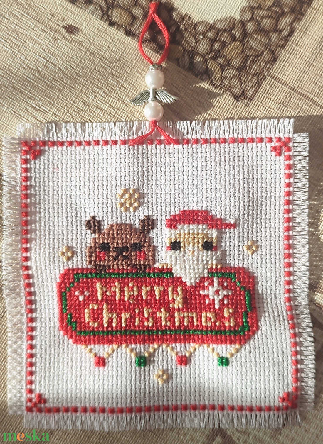 Keresztszemes karácsonyi dekoráció  - karácsony - karácsonyi lakásdekoráció - karácsonyi ajtódíszek - Meska.hu