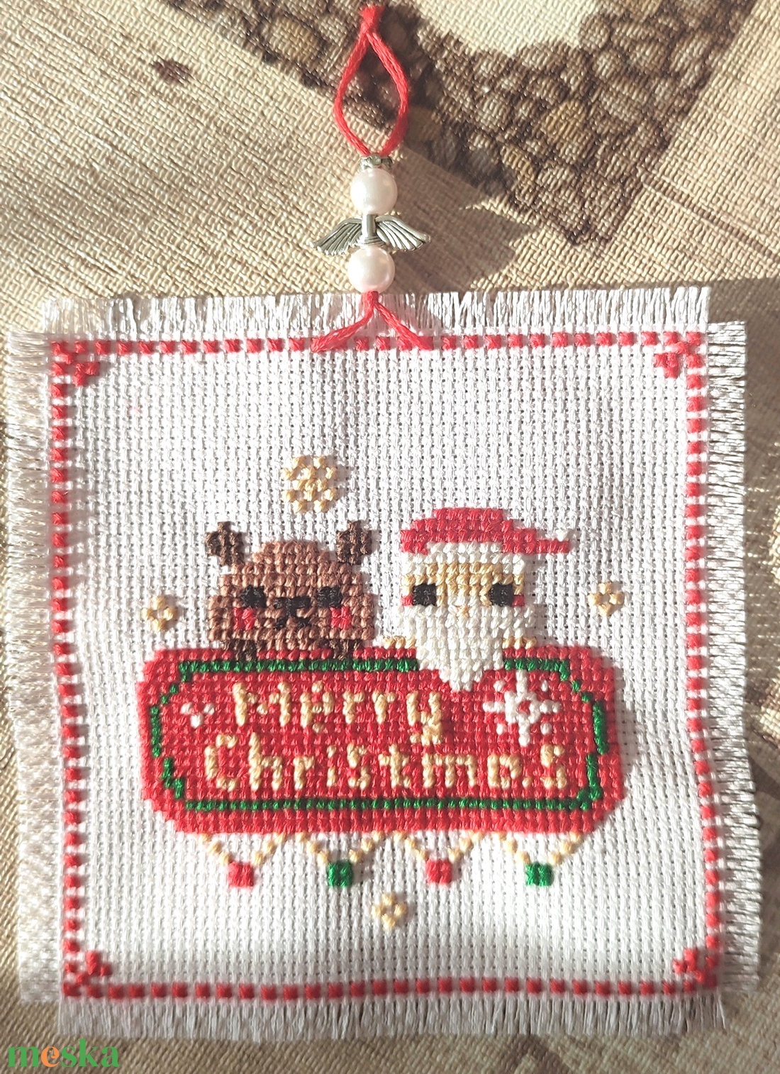 Keresztszemes karácsonyi dekoráció  - karácsony - karácsonyi lakásdekoráció - karácsonyi ajtódíszek - Meska.hu