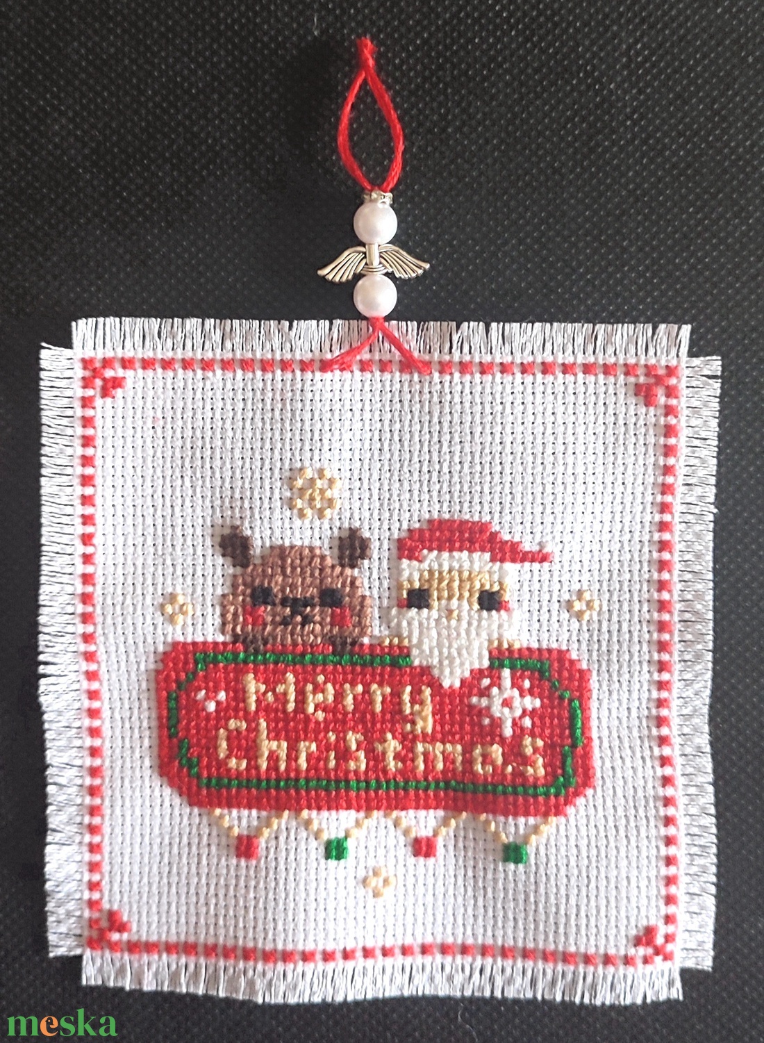 Keresztszemes karácsonyi dekoráció  - karácsony - karácsonyi lakásdekoráció - karácsonyi ajtódíszek - Meska.hu