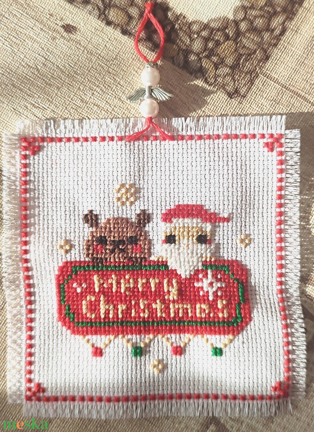 Keresztszemes dekoráció  - karácsony - karácsonyi lakásdekoráció - karácsonyi ajtódíszek - Meska.hu