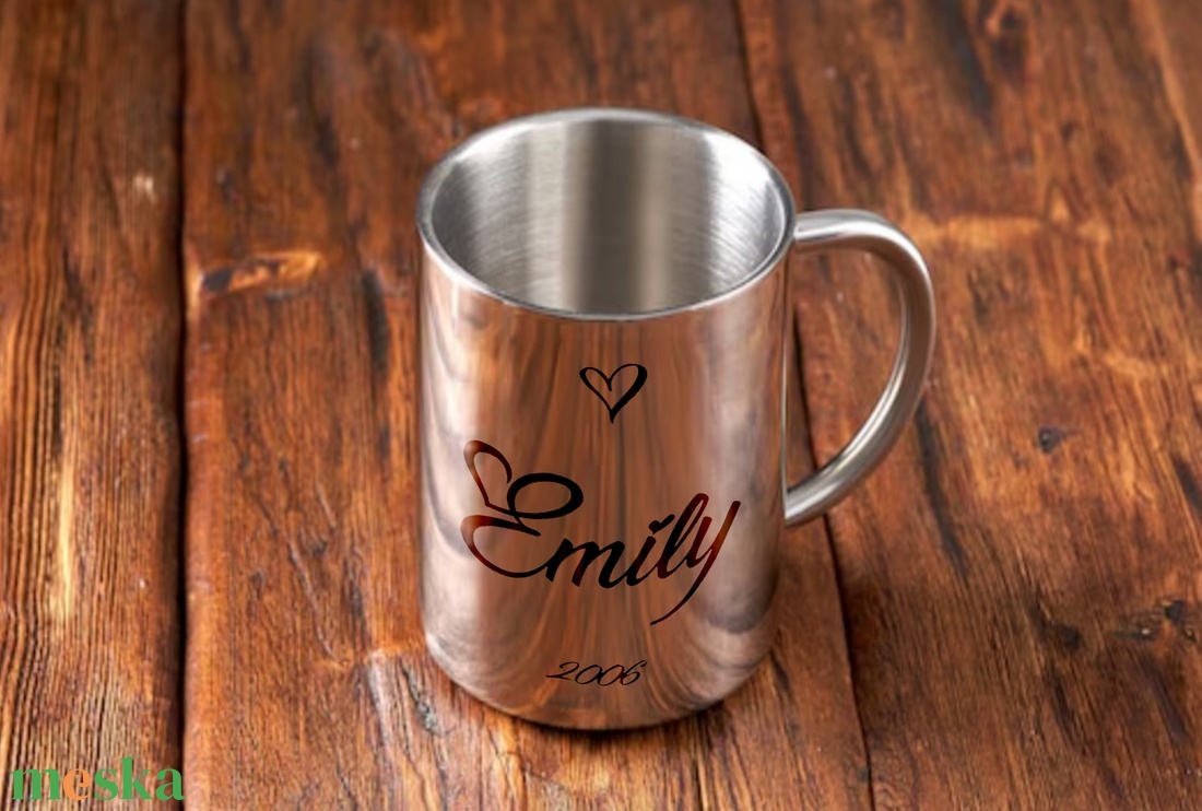 Gravírozott duplafalú fém bögre - Név - otthon & életmód - konyhafelszerelés, tálalás - tálalás - bögre & csésze - Meska.hu