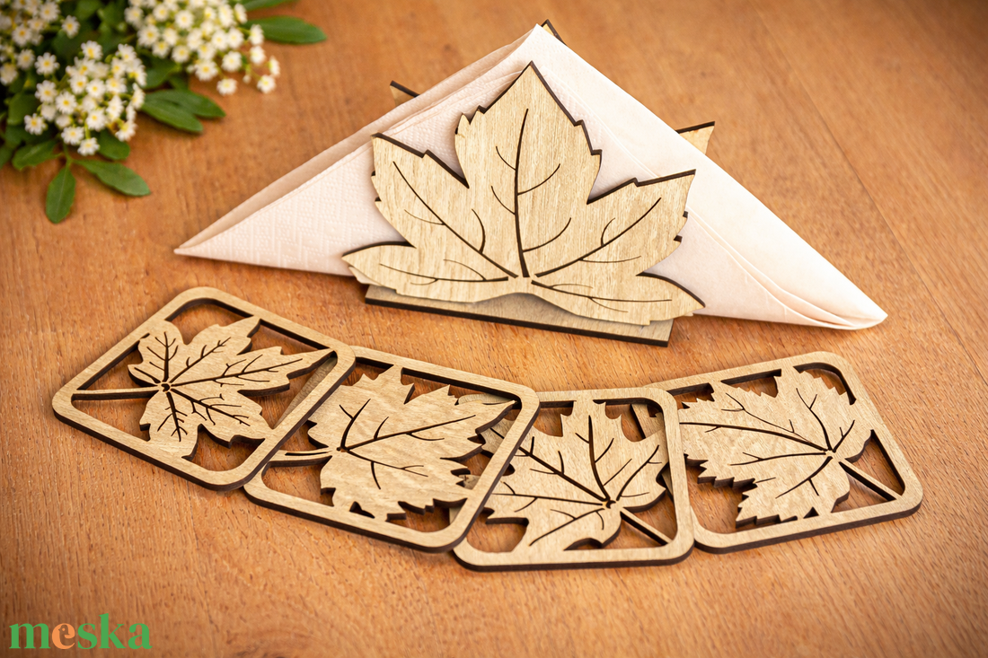 Faleveles szalvétatartó és poháralátét szett - otthon & életmód - konyhafelszerelés, tálalás - tálalás - tányér- és poháralátét - Meska.hu