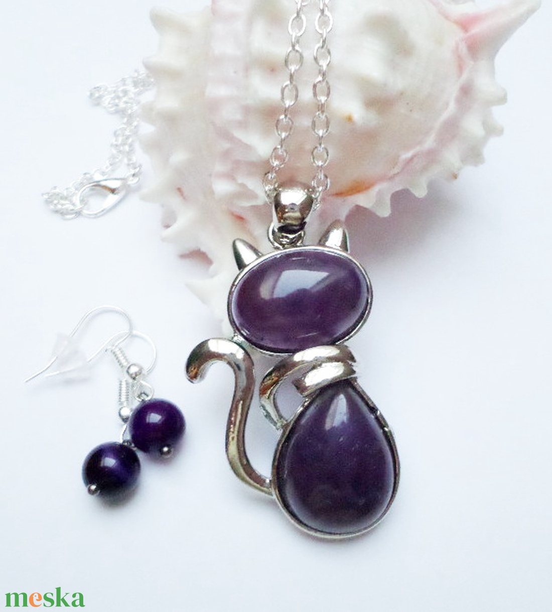 Sötétlila amethyst cica szett - ékszer - ékszerszett - Meska.hu