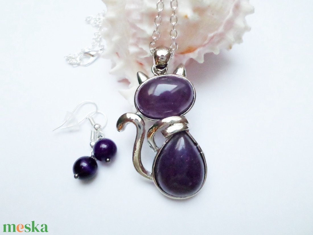 Sötétlila amethyst cica szett - ékszer - ékszerszett - Meska.hu